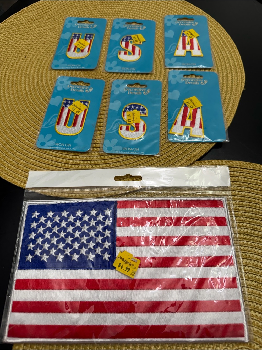 Patriotic Iron-On USA Letter Patches & Flag Patch - Red, White & Blue